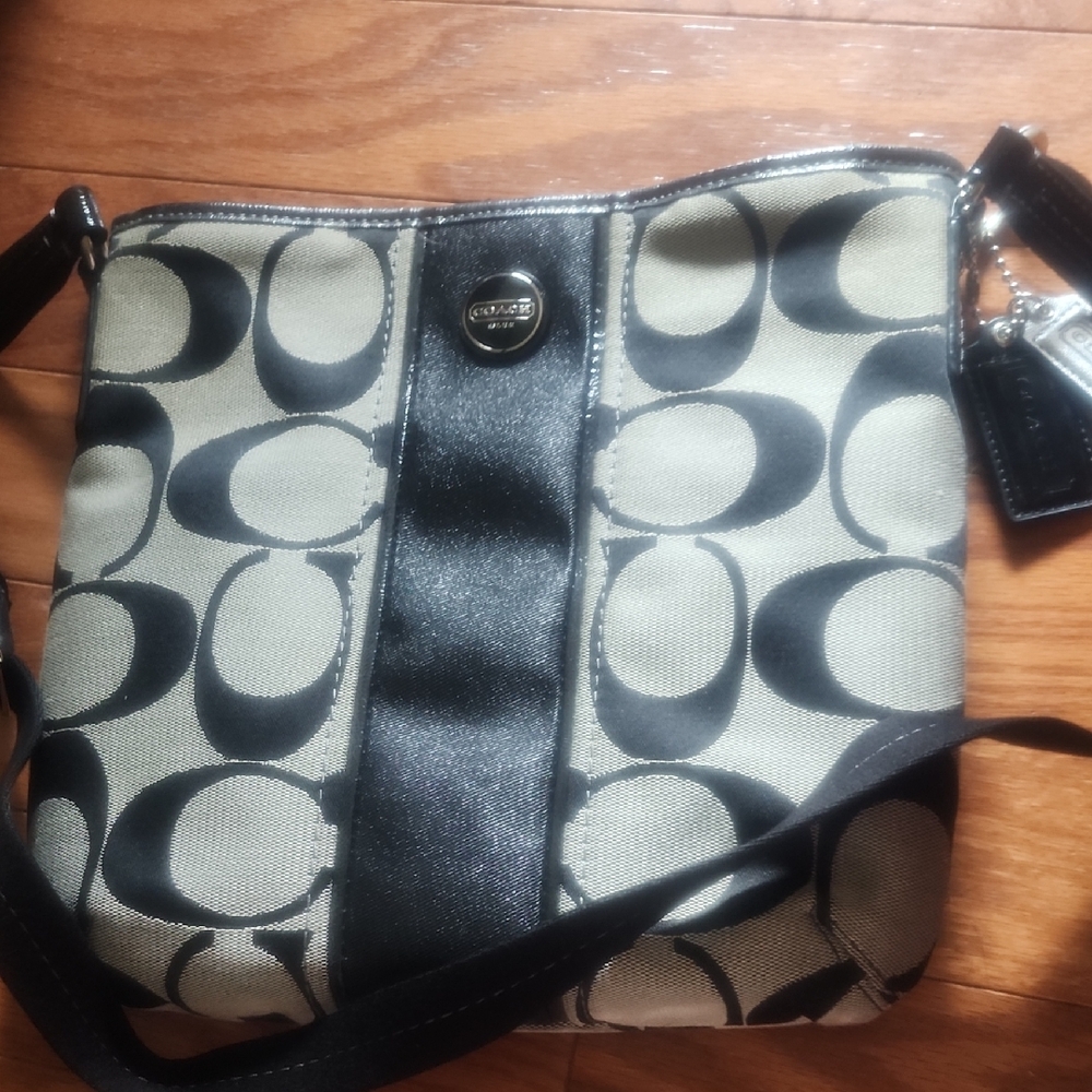 Coach Black and Cream Crossbody Bag with Signature Monogram